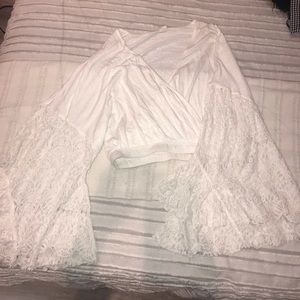 White lace bell sleeve blouse